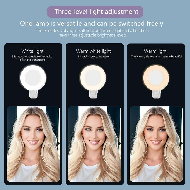 Aro de Luz LED 360° 3-en-1 con Espejo y Soporte para Móvil – Ideal para Maquillaje, Selfies y Streaming